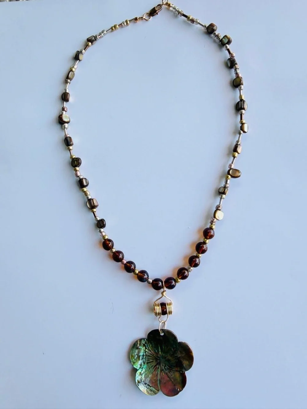 Handmade Iridescent Green Flower Pendant Necklace - Women Jewelry